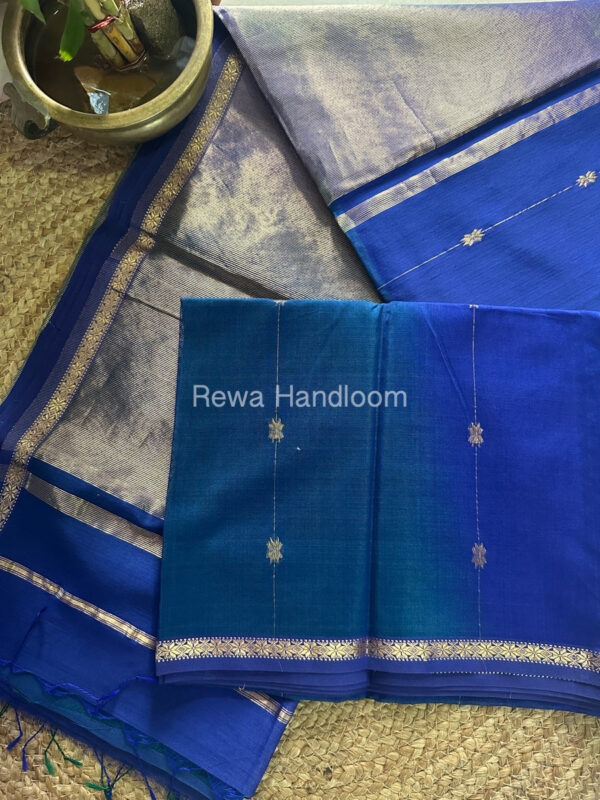 Navy Blue Zari Butti Maheshwari Saree SBS027
