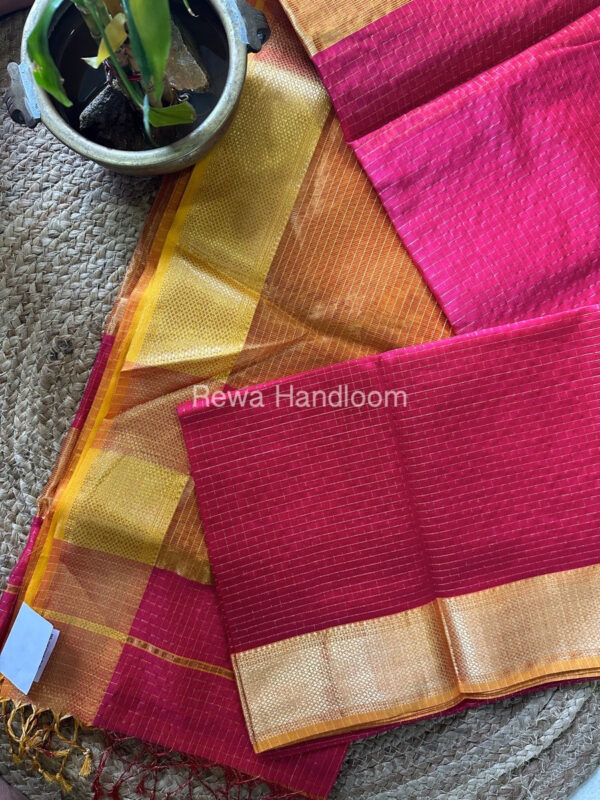 Maheshwari Orange Zari Checks Saree ZCHX245