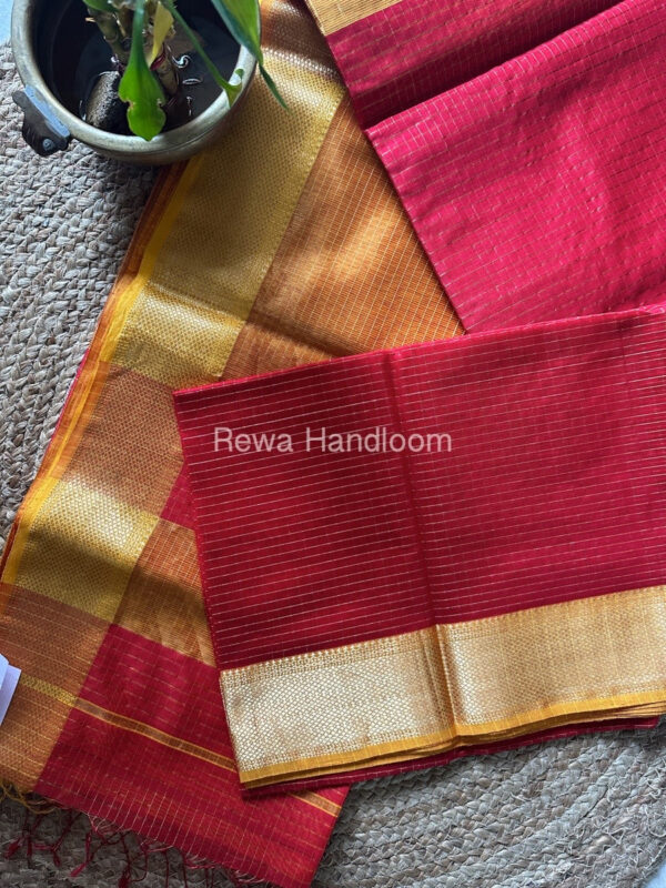 Maheshwari Orange Zari Checks Saree ZCHX243